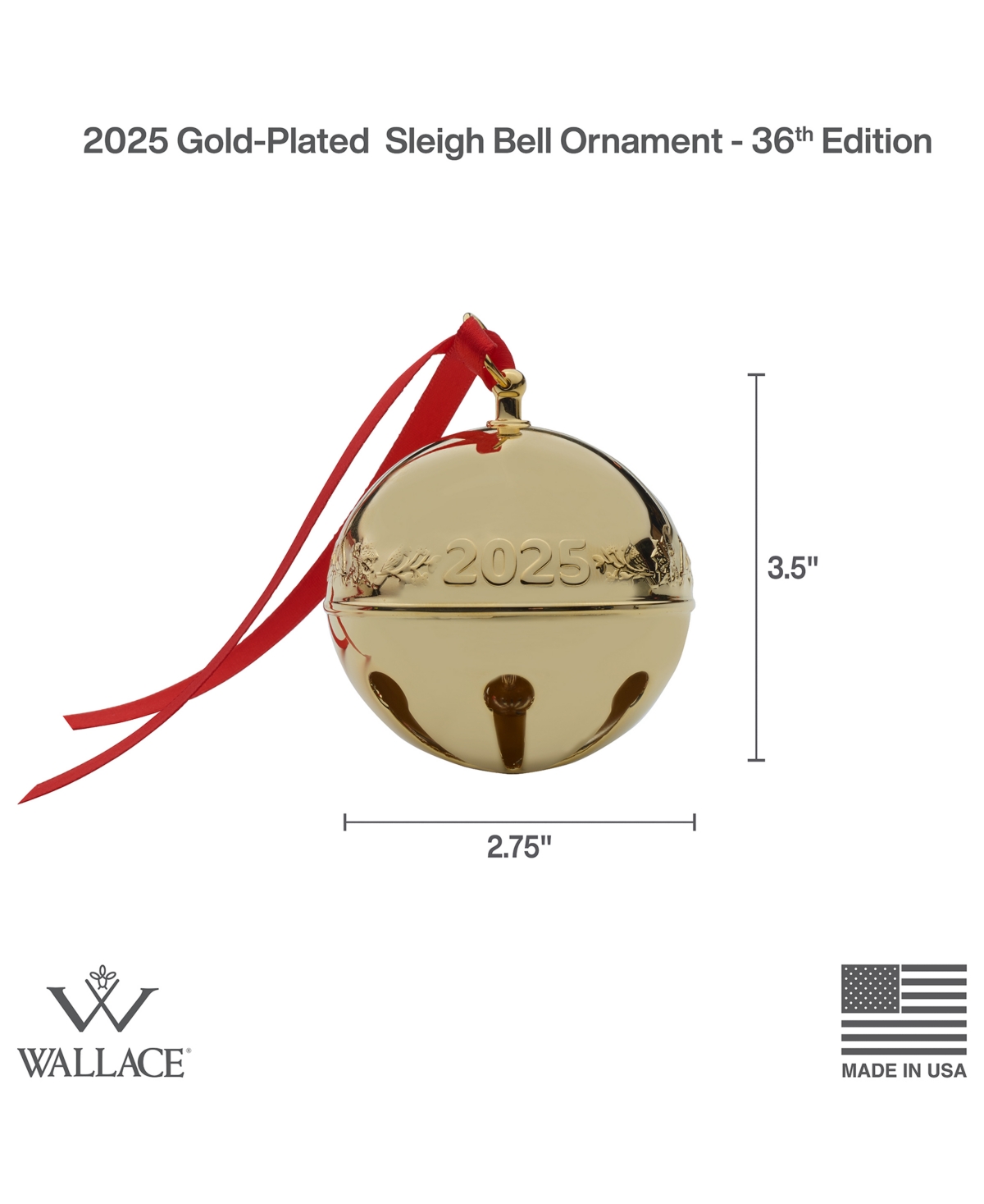 Wallace 2025 Gold-plated Sleigh Bell Ornament, 36th Edition In Gold