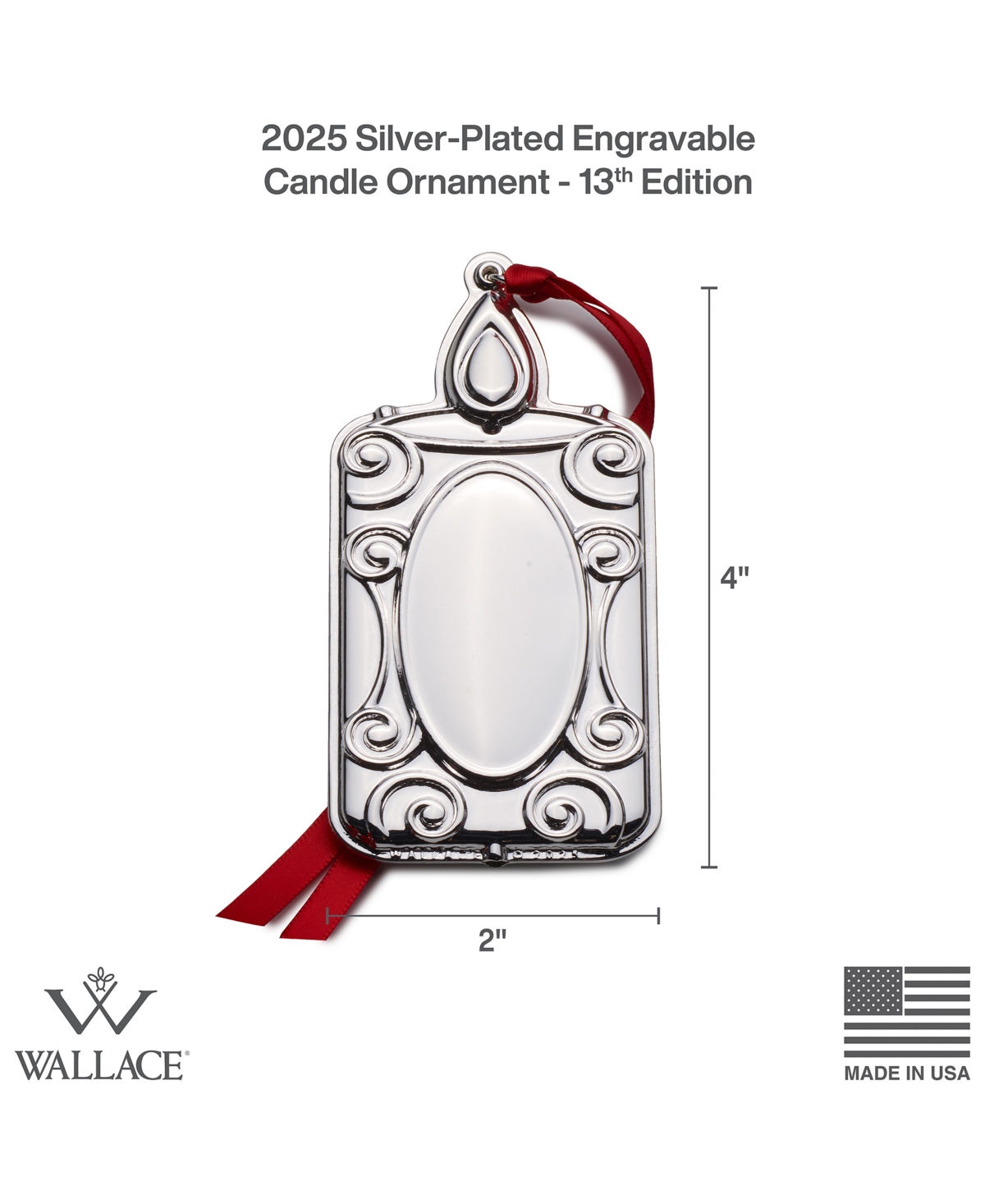 Wallace 2025 Silver-plated Engravable Candle Ornament, 13th Edition In Transparent