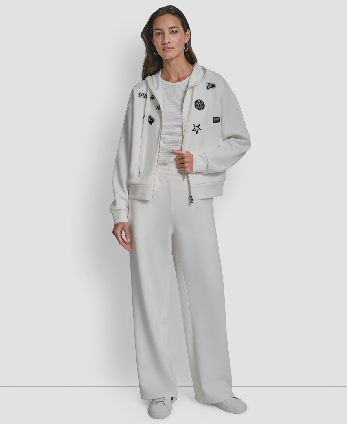 Dkny Women's Long Sleeve Zip-up Jacket In White