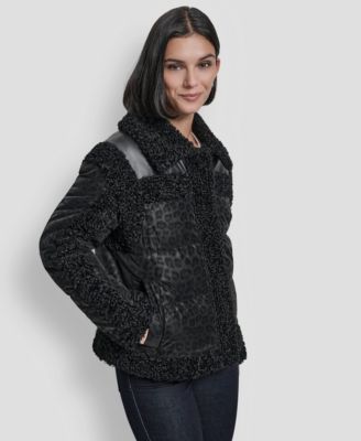 Women's Collared Mixed Media Cheetah Tech Jacket