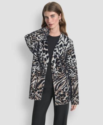 DKNY - Women's Long-Sleeve Fur Mix Animal Cardigan