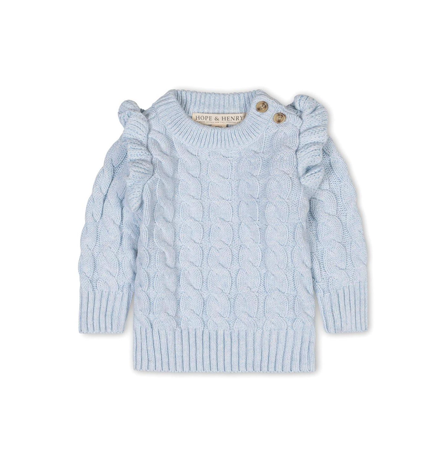 Свитер Hope & Henry Organic Long Sleeve Mock Neck with Ruffle для девочек-малышей, цвет: Светлый синий меланжевый — фото 1