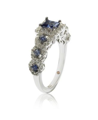 Suzy Levian Sterling Silver Assher Cut Sapphire and Created White Sapphire Proposal Ring