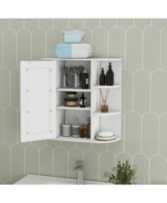 Wall Mounted Bathroom Mirror Cabinet with 6 Open and 3 Adjustable Shelves