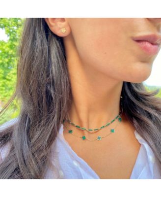 Malachite Bar Necklace 14K Gold 16 inches