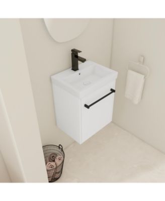 18 Inch Floating Bathroom Vanity with Ceramic Sink and Soft-Close Cabinet Door