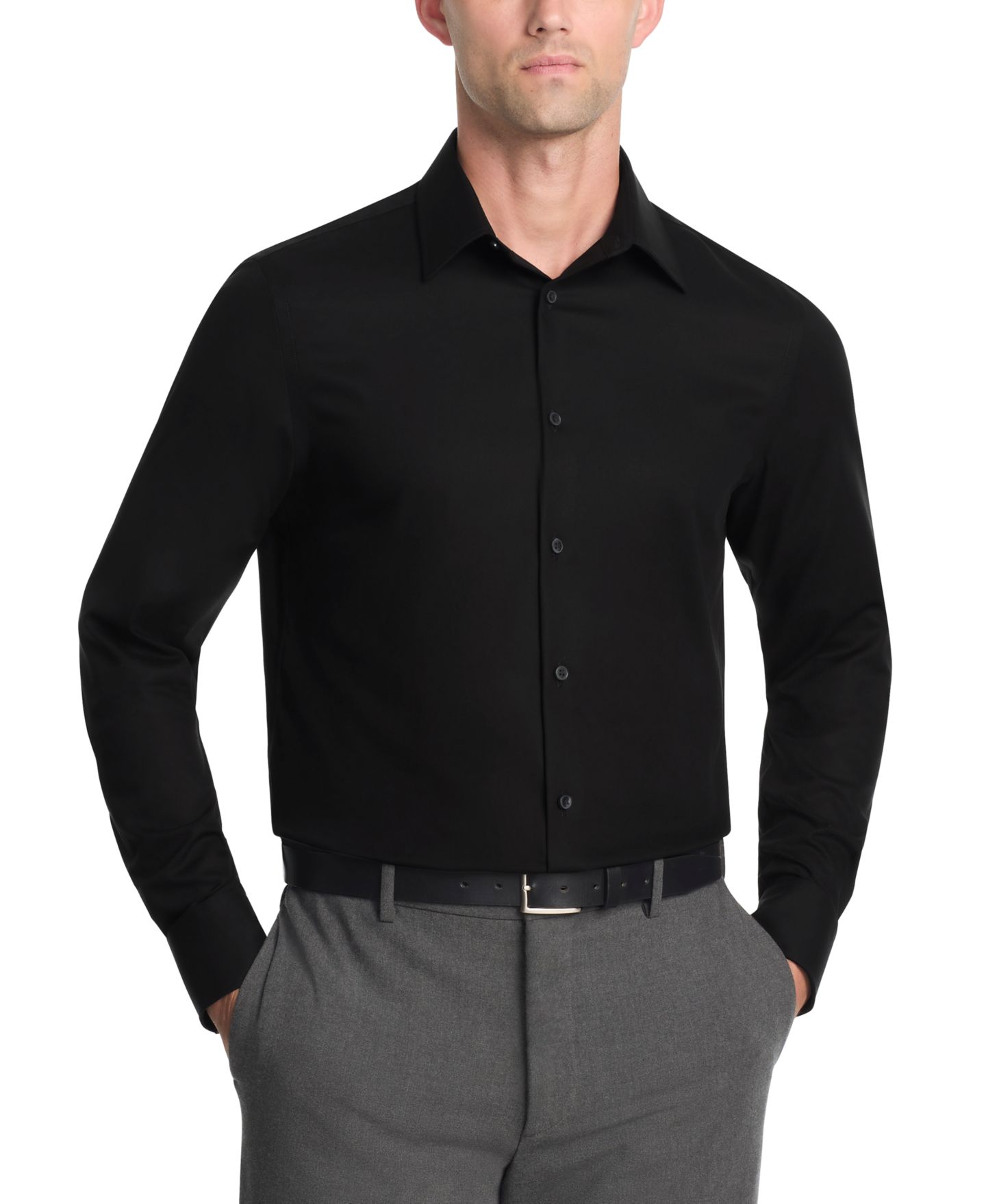 Мужская рубашка Calvin Klein Multi-Stretch Non-Iron Shirt, Slim Fit, цвет: Чёрный — фото 1