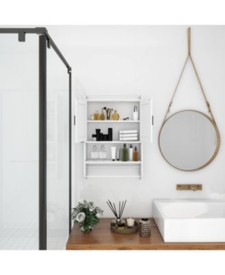 Bathroom Wall Cabinet with Doors, Adjustable Shelf, Towel Bar, and Paper Holder