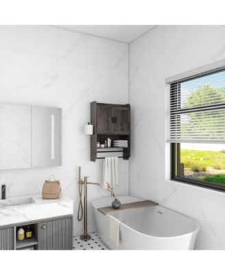 Bathroom Wall Cabinet with Doors, Adjustable Shelf, Towel Bar, and Paper Holder