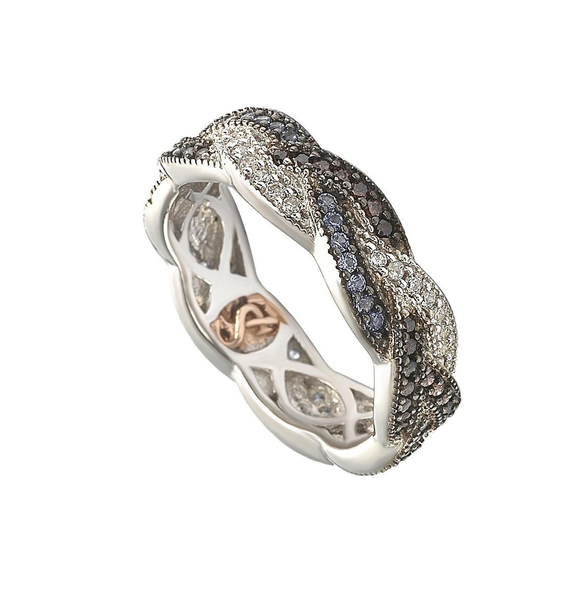 Suzy Levian Sterling Silver Cubic Zirconia Crossover Eternity Band