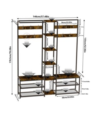 6 in 1 Coat Rack Shoe Bench Coat Rack Hall Tree with Bench Entryway Corner Coat Stand  Large Organizer