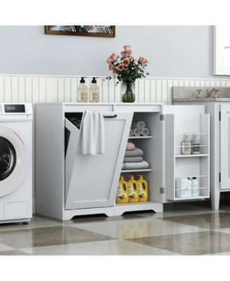Laundry Cabinet with Doors, Tilt-Out Hamper, and Adjustable Shelf