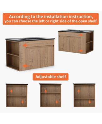 30 Inch Bathroom Vanity with Black Ceramic Basin and Adjustable Open Shelf