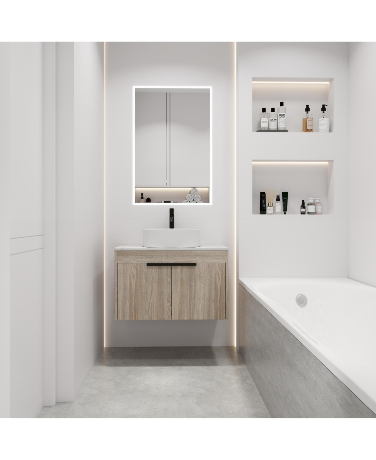 Casainc 30 Inch Floating Vanity with Ceramic Basin and Soft-Close Door, 2-Piece Set