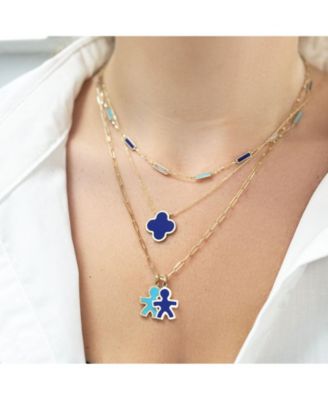 Blue Mixed Bar Chain Necklace 14K Gold