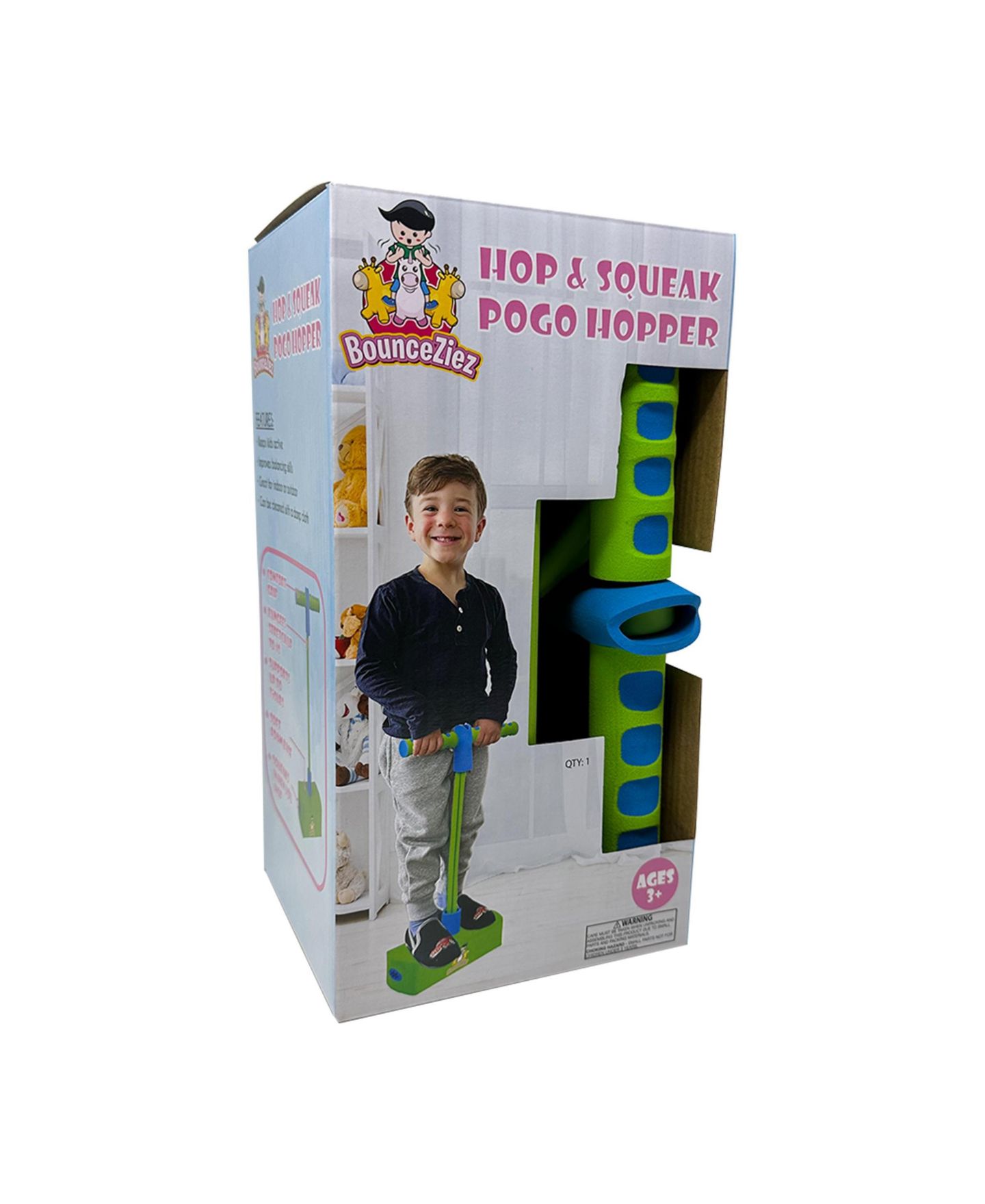 Детская игрушка BounceZiez Hop & Squeak Pogo Hopper, цвет: Зелёный / Синий — фото 3