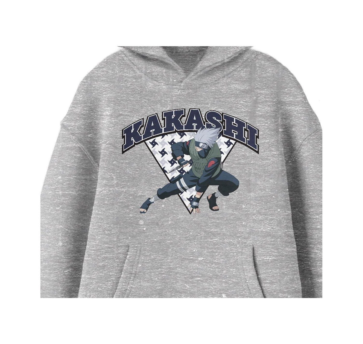 Classic Kakashi Fighting Stance Youth Heather Gray Graphic Hoodie-XS