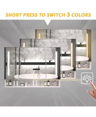 39×28 Inch Aluminum Bathroom Mirror Cabinet with LED Lights and Storage Compartments