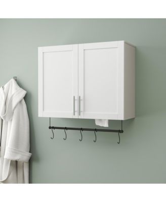 CASAINC 1Pc Particle Board & MDF Adjustable Shelf, Towel Bar & 5 Hooks Bathroom Wall Cabinet