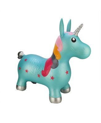Inflatable Bouncy Ride-On Hopper W/ Pump - Blue Unicorn