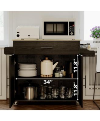 Rolling Kitchen Island with Drop Leaf, Storage Cabinet, Drawer, Black