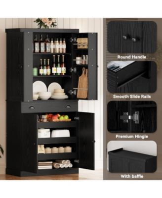 Kitchen Pantry with Drawer, Sliding Storage Rack, Black
