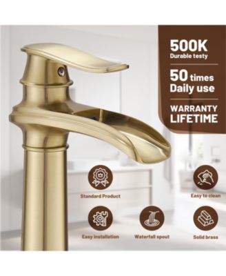 Waterfall Single Hole Single Handle Bathroom Vessel Sink Faucet with Pop-Up Drain Assembly