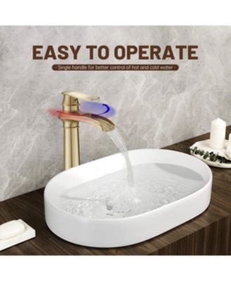 Waterfall Single Hole Single Handle Bathroom Vessel Sink Faucet with Pop-Up Drain Assembly