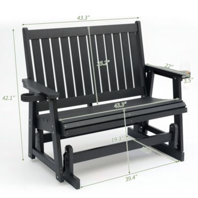 2-Seat Patio Glider HIPS Rocking Chair with Removable cup holder，Bench with Back & Hips Comfortable   Support，Heavy Duty 900 lbs，for Outdoor