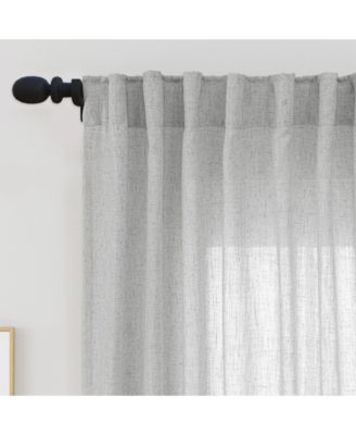 Short Linen Blend Light Filtering Curtains for Living Room (2 Panels), 52"x54"