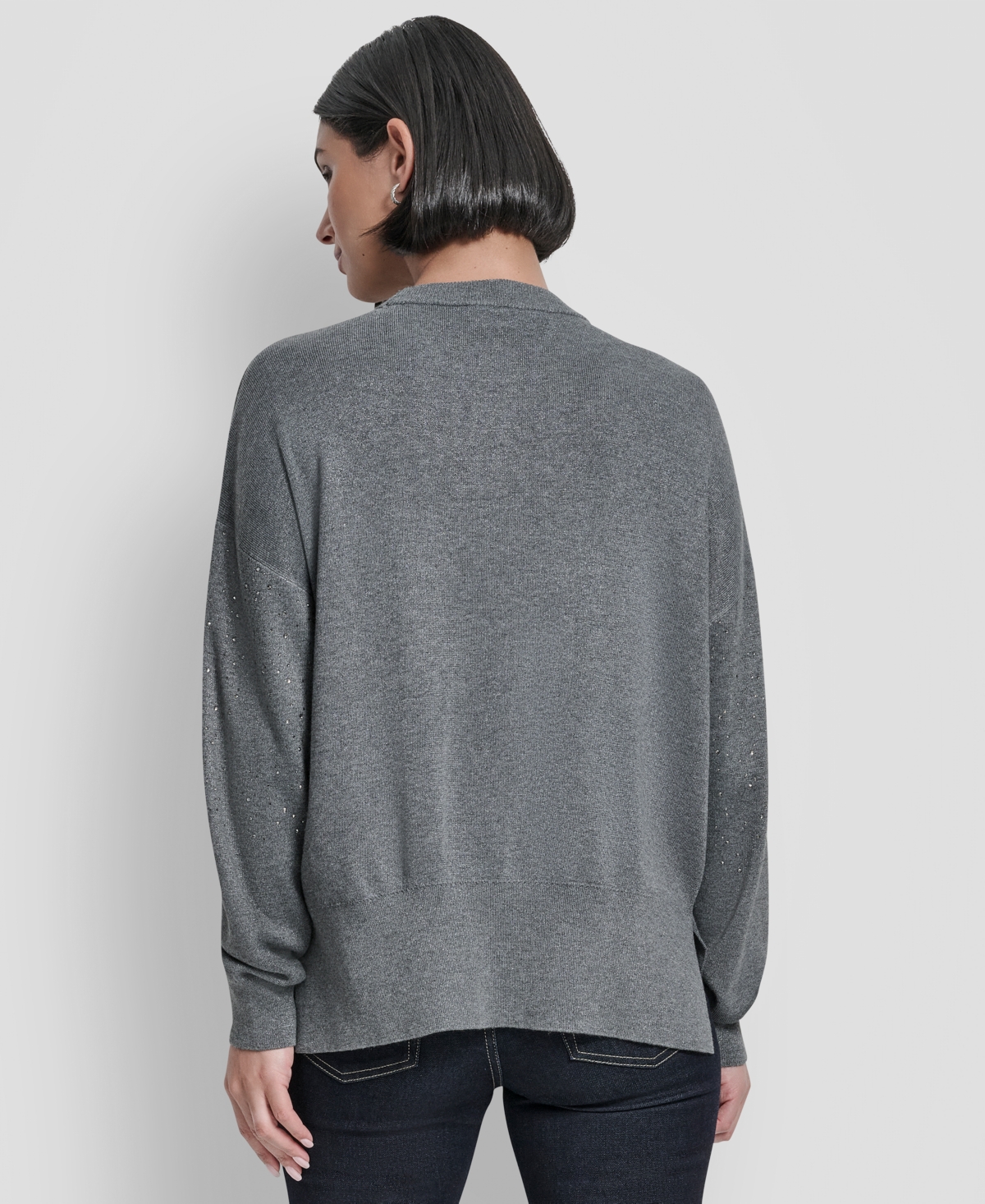 Dkny Women's Sparkle Hotfix Long Sleeve Sweater In Gray