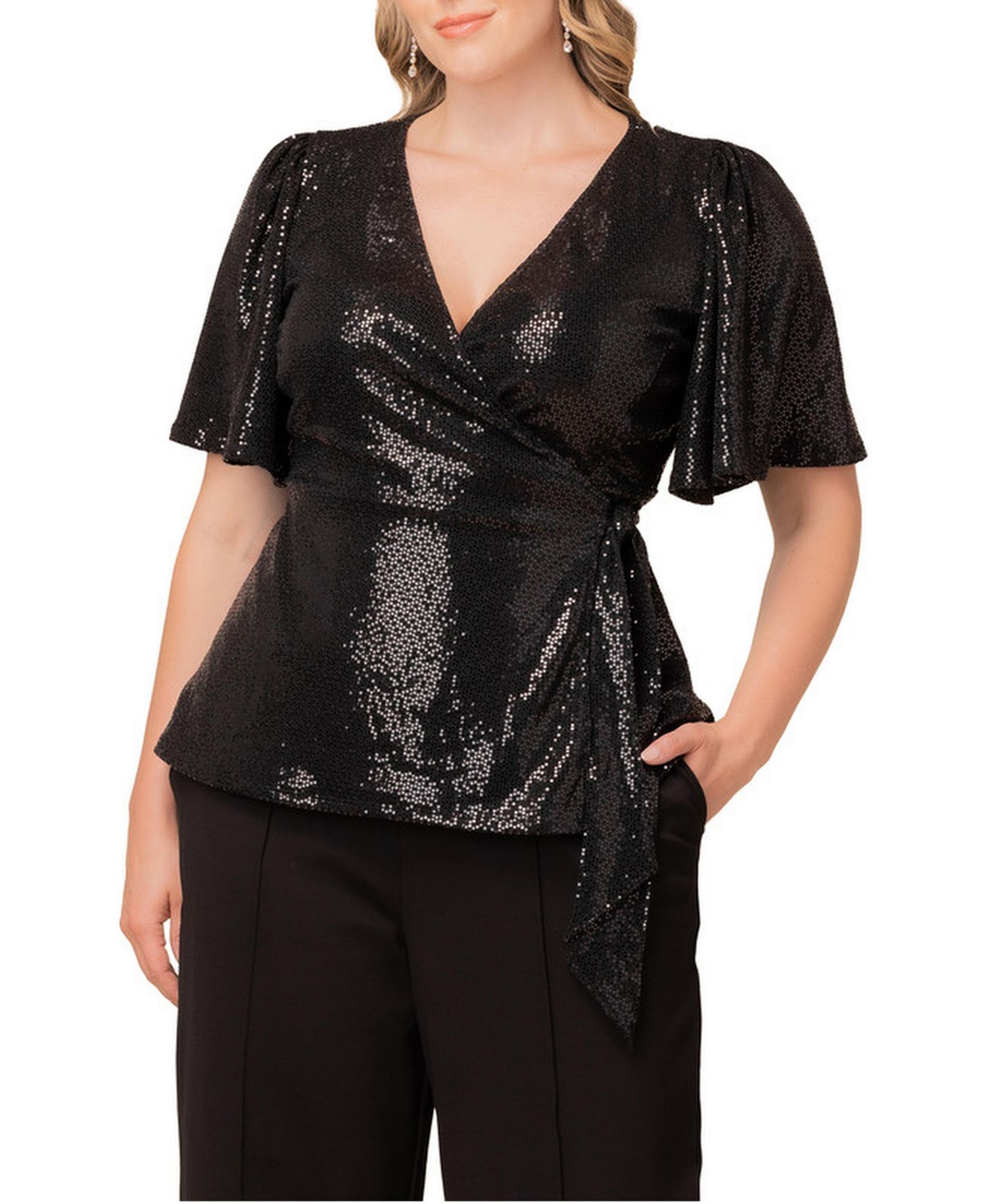 Plus Size Shimmering Sequin Wrap Top