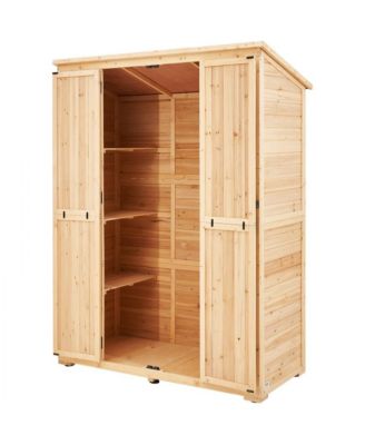 Outdoor Wooden Storage Shed with Lock, Waterproof Garden Tool Organizer