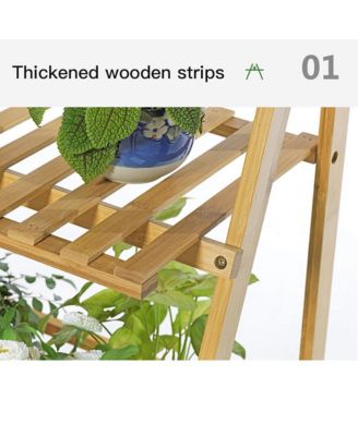 3 Tier Bamboo Hanging Folding Plant Shelf Stand Flower Pot Display Rack Bookcase