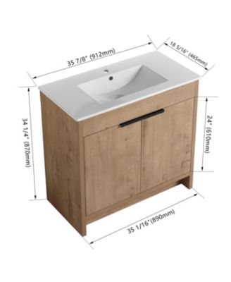 36 Inch Freestanding Vanity with White Ceramic Sink and Soft-Close Cabinet Doors