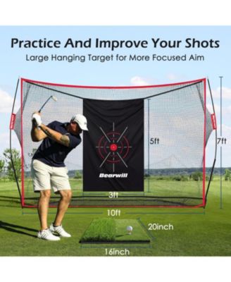 10x7ft Heavy Duty Golf Practice Net - Includes Mat, Target Cloth, 8 Tees, 6 Balls & Carry Bag, for Backyard, Indoor & Outdoor Training