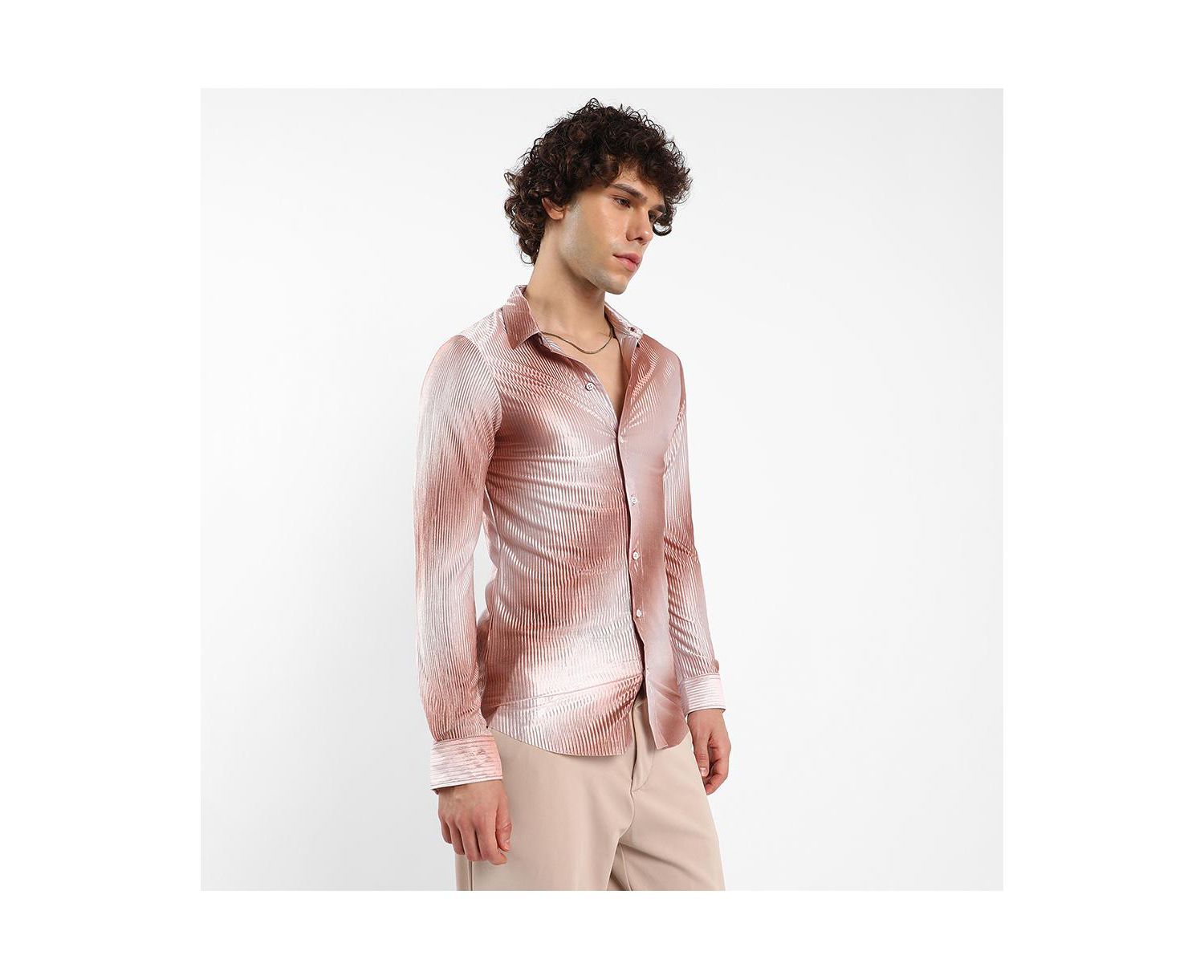 Men's Ombre-Pleated Shirt