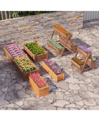 Vertical Raised Garden Bed Wood Tiered Plant Stand w/ 3 Planter Containers