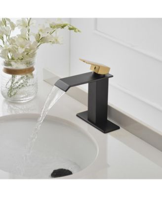 Waterfall Single Hole Single-Handle Low-Arc Bathroom Faucet With Supply Line in Brushed Gold