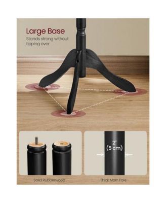 Adjustable Height Solid Wood Coat Rack with 10 Hooks for Entryway or Office