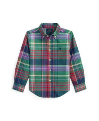 Toddler and Little Boys 2-7 Plaid Brushed Cotton Oxford Shirt