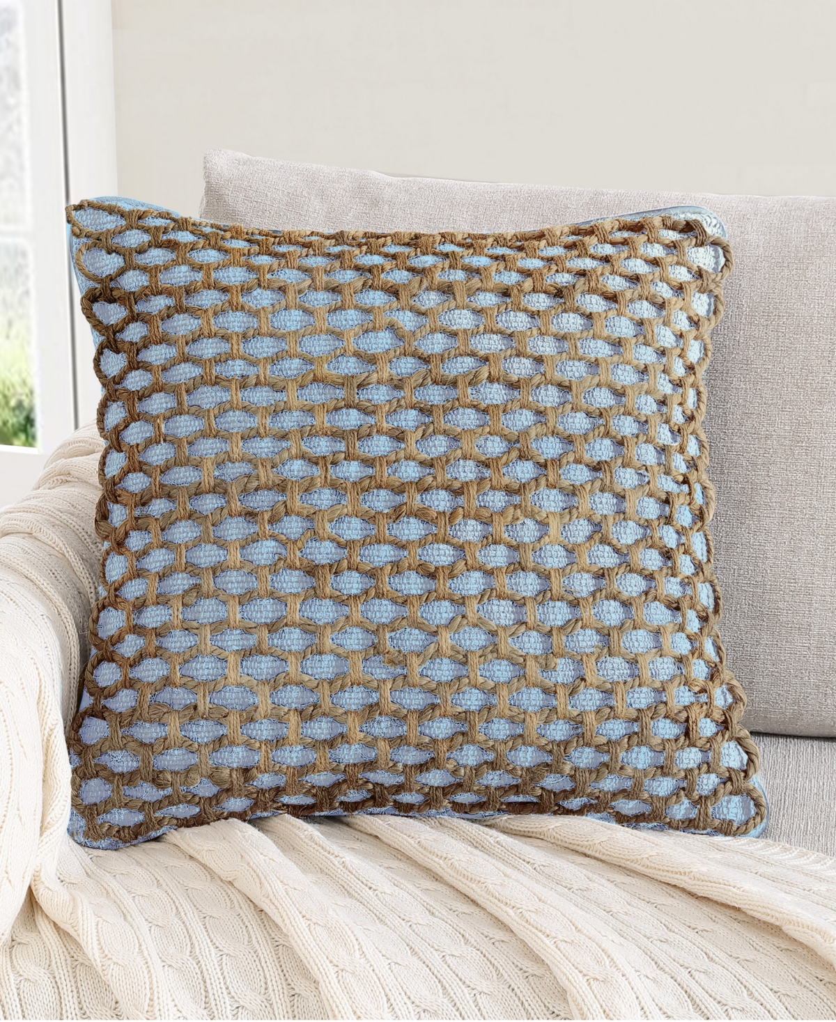 Boho Living Jada Jute Decorative Pillow, 18" X 18" In Blue