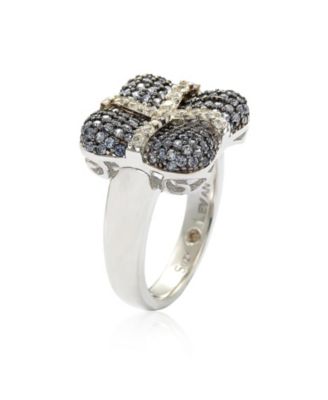 Suzy Levian Sterling Silver Sapphire & Created White Sapphire Wrapped Cushion Ring