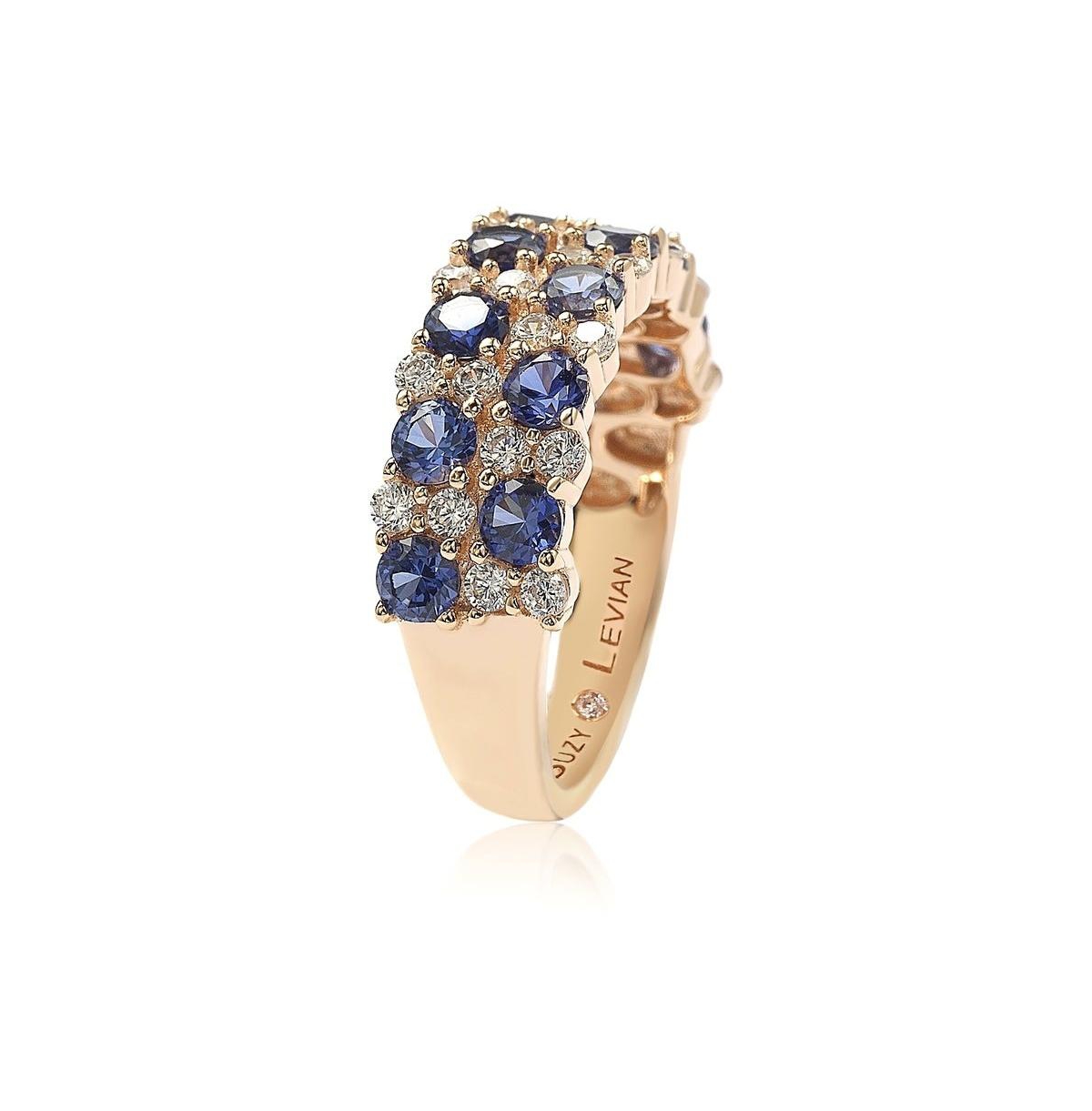 Suzy Levian Sterling Silver Natural Sapphire & Created White Double Row Band