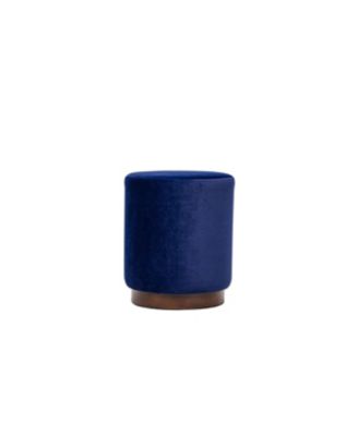 - Blue Velvet Pouf with Wooden Base Vintage Style Upholstery Living Room
