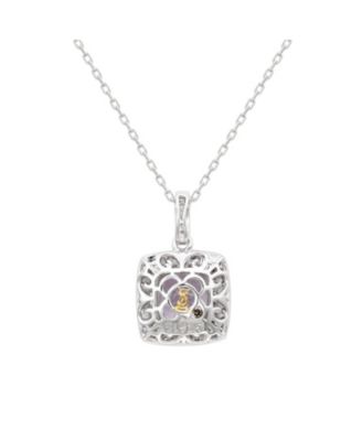 Suzy Levian Sterling Silver Cushion Cut Topaz And Sapphire Double Halo Pendant