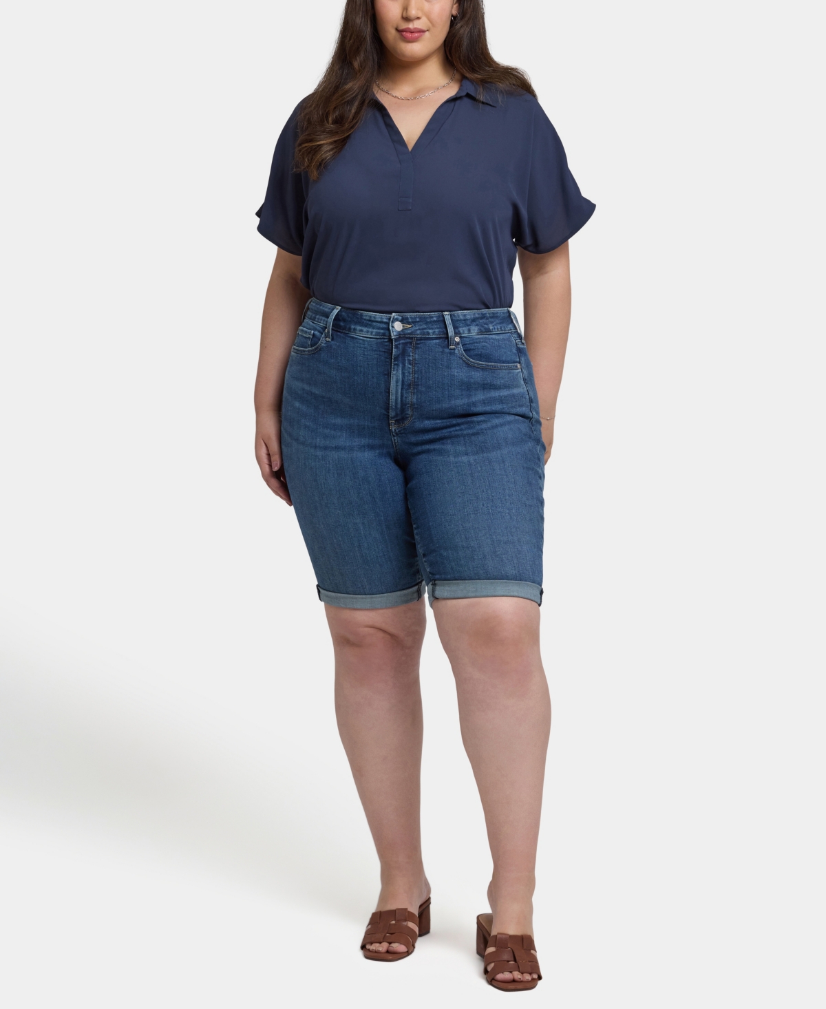 Nydj Briella Roll Cuff Jean Shorts In Valencia Surf In Blue