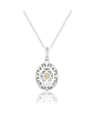 Suzy Levian Sterling Oval Cut Topaz And Sapphire Double Halo Pendant