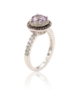 Suzy Levian Sterling Round Cut Topaz and Sapphire Double Halo Ring