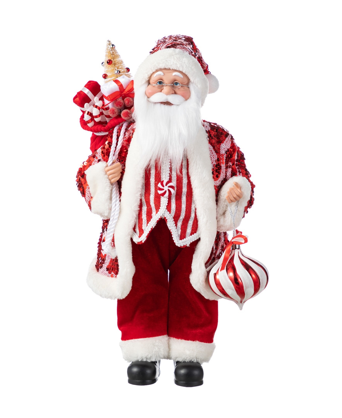 Glitzhome 18" Faux Fur Christmas Peppermint Santa Figurine In Multi